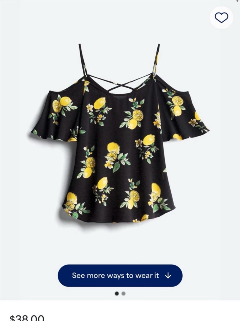 Cold-Shoulder Lemon Print Top - Navy - Size L